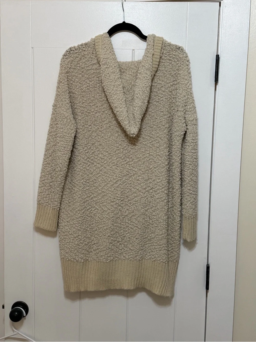 POL Cream Hooded V-Neck Sweater - Oversized (Long) Size Medium